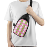 Green Pink And White Argyle Print Chest Bag