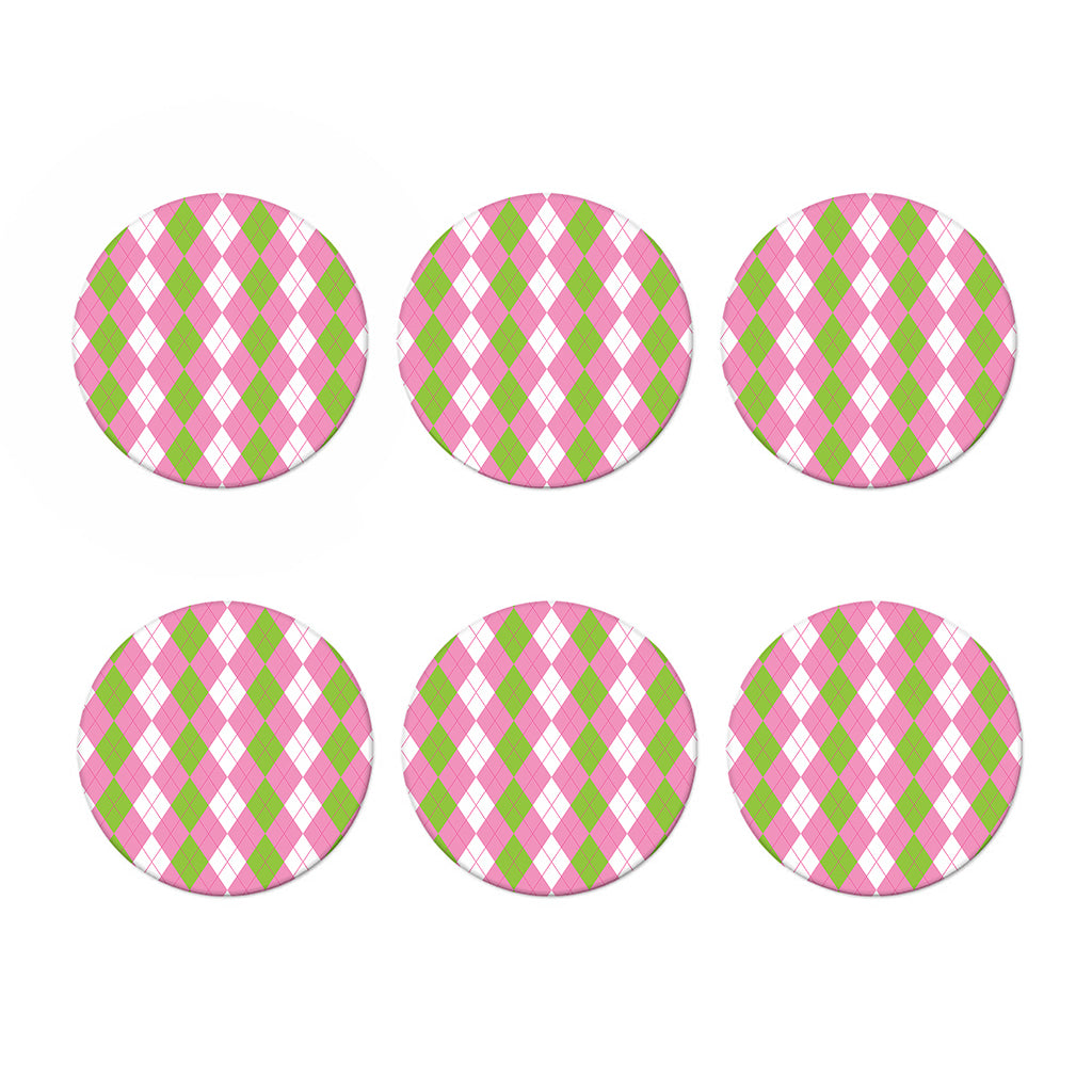 Green Pink And White Argyle Print Coaster Set