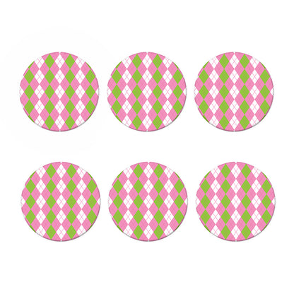 Green Pink And White Argyle Print Coaster Set