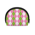 Green Pink And White Argyle Print Coin Purse