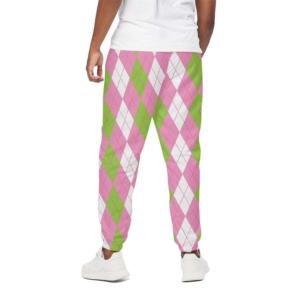 Green Pink And White Argyle Print Cotton Pants