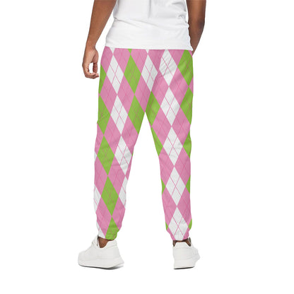 Green Pink And White Argyle Print Cotton Pants