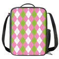 Green Pink And White Argyle Print Crossbody Lunch Bag