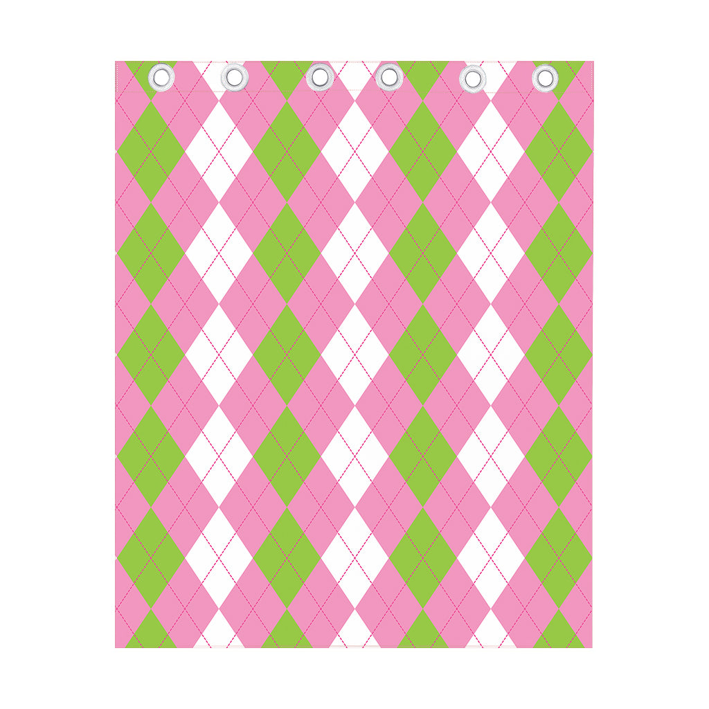 Green Pink And White Argyle Print Curtain