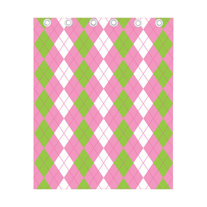 Green Pink And White Argyle Print Curtain