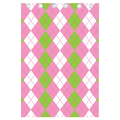 Green Pink And White Argyle Print Curtain