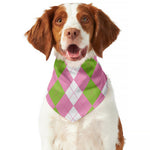 Green Pink And White Argyle Print Dog Bandana