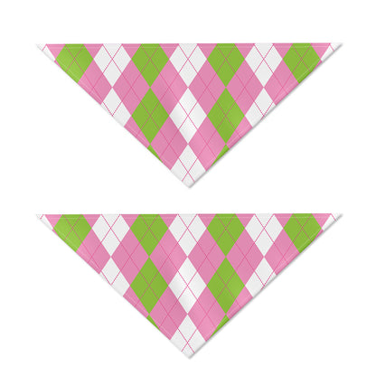Green Pink And White Argyle Print Dog Bandana