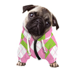 Green Pink And White Argyle Print Dog Zip Up Hoodie