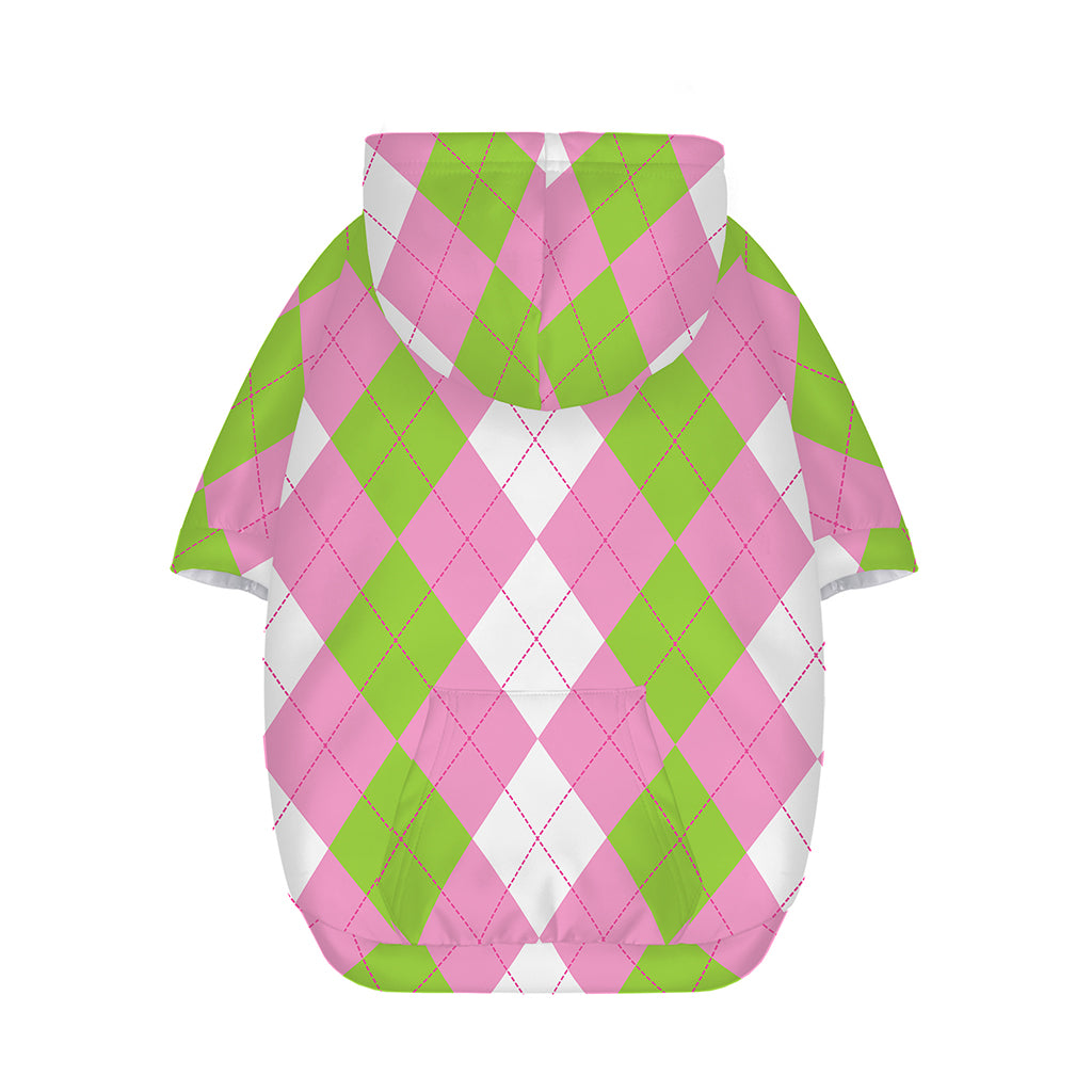 Green Pink And White Argyle Print Dog Zip Up Hoodie