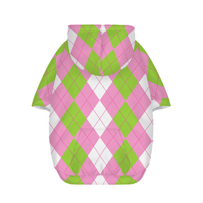 Green Pink And White Argyle Print Dog Zip Up Hoodie