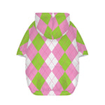 Green Pink And White Argyle Print Dog Zip Up Hoodie