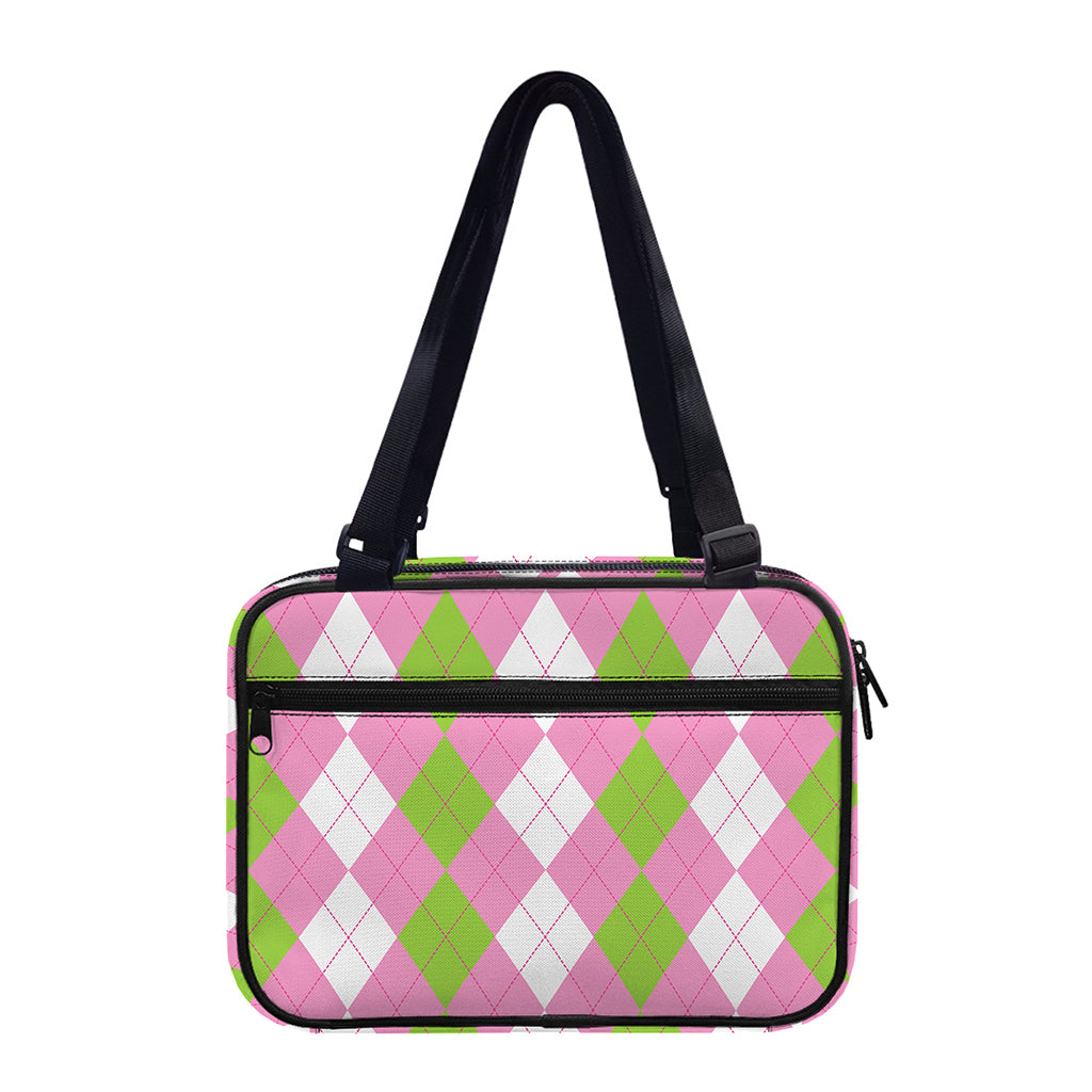 Green Pink And White Argyle Print Double Strap Bible Bag