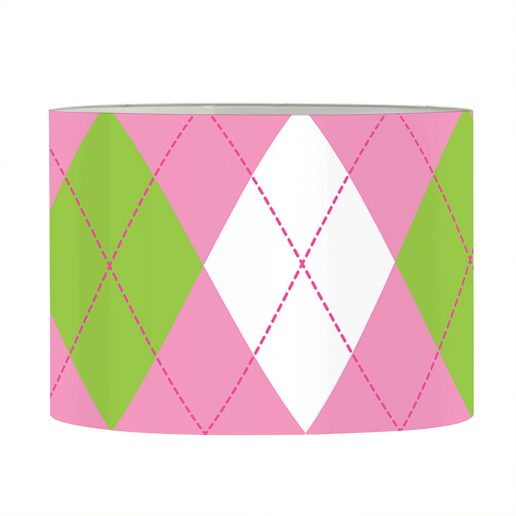 Green Pink And White Argyle Print Drum Lamp Shade