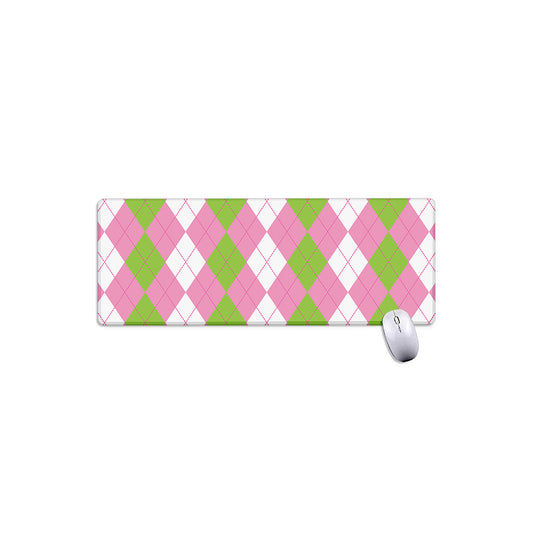 Green Pink And White Argyle Print Extended Mouse Pad
