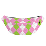 Green Pink And White Argyle Print Fanny Pack
