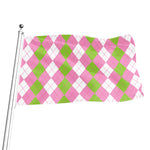 Green Pink And White Argyle Print Flag