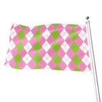 Green Pink And White Argyle Print Flag