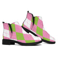 Green Pink And White Argyle Print Flat Ankle Boots