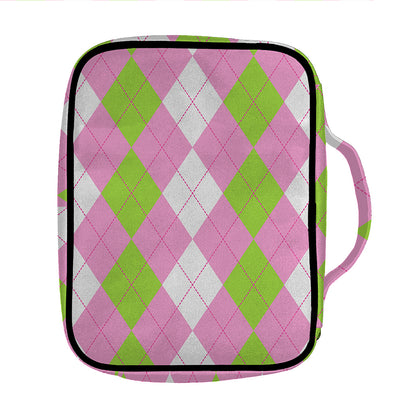 Green Pink And White Argyle Print Front Pocket Bible Bag