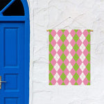 Green Pink And White Argyle Print Garden Flag
