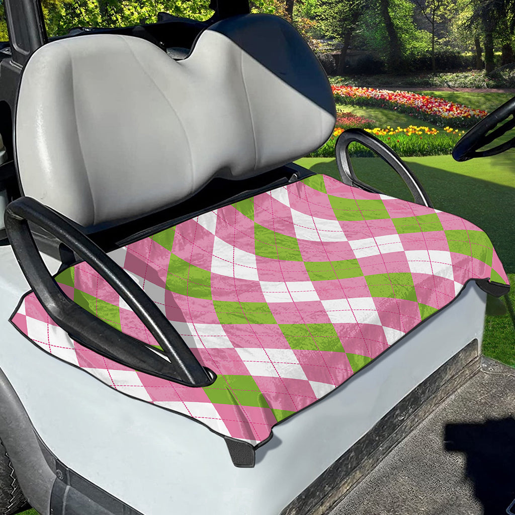 Green Pink And White Argyle Print Golf Cart Seat Cover