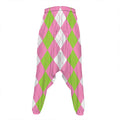 Green Pink And White Argyle Print Hammer Pants