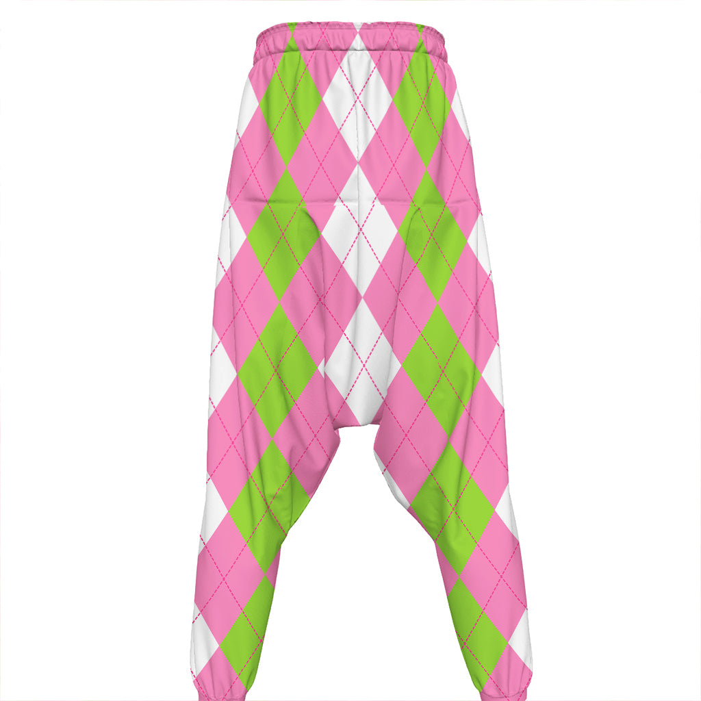 Green Pink And White Argyle Print Hammer Pants