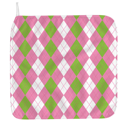 Green Pink And White Argyle Print Hand Towel