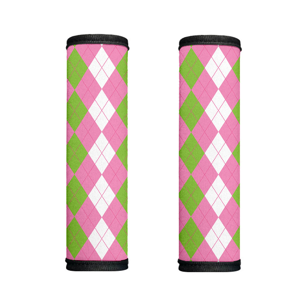 Green Pink And White Argyle Print Handle Covers