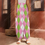 Green Pink And White Argyle Print Harem Pants