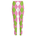 Green Pink And White Argyle Print High-Waisted Pocket Leggings