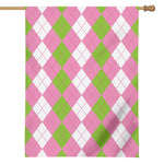 Green Pink And White Argyle Print House Flag