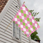 Green Pink And White Argyle Print House Flag