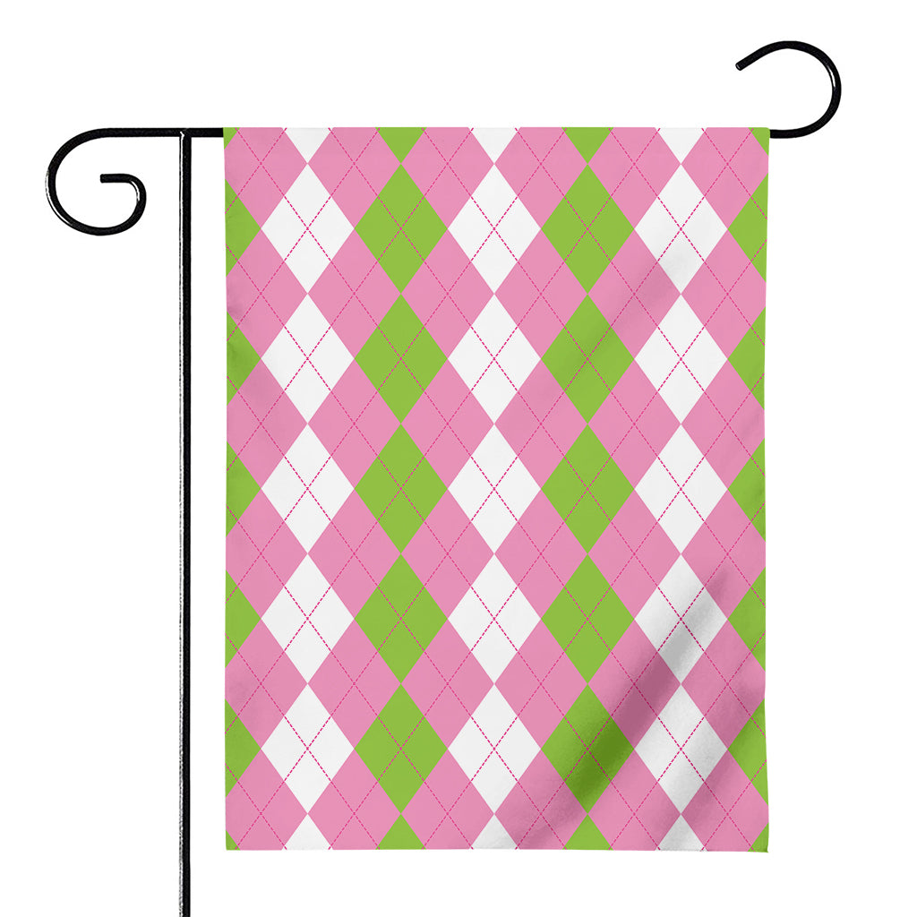 Green Pink And White Argyle Print House Flag