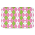 Green Pink And White Argyle Print Indoor Door Mat