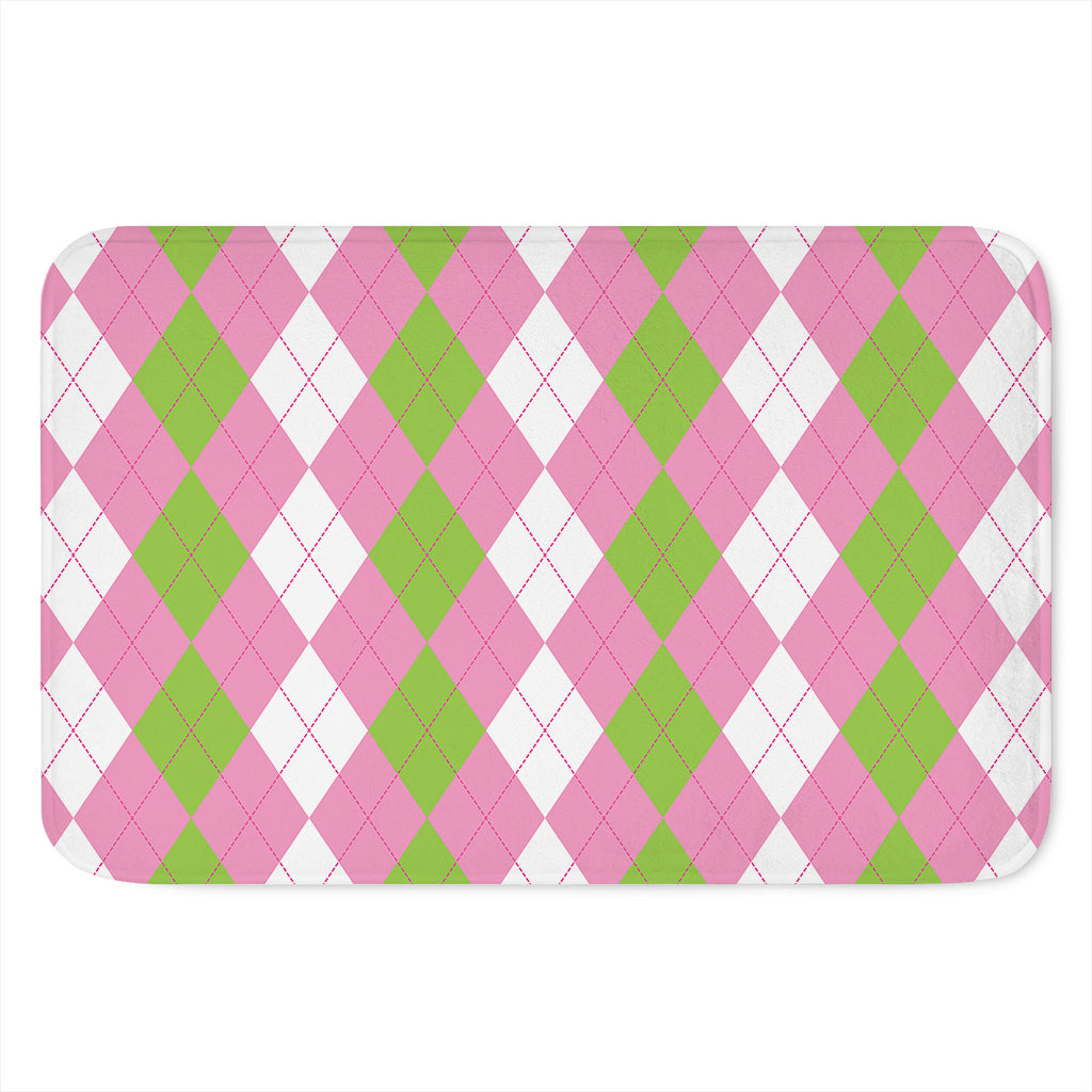 Green Pink And White Argyle Print Indoor Door Mat