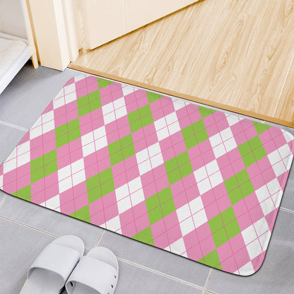 Green Pink And White Argyle Print Indoor Door Mat
