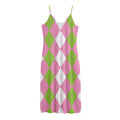 Green Pink And White Argyle Print Jersey Midi Cami Dress