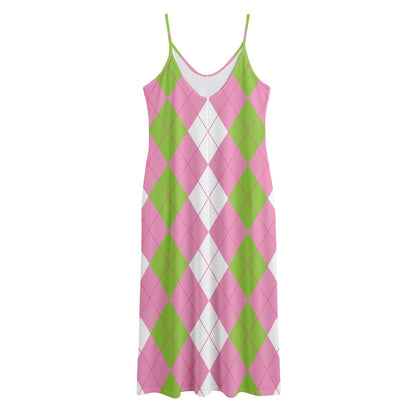 Green Pink And White Argyle Print Jersey Midi Cami Dress