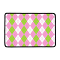 Green Pink And White Argyle Print Kitchen Mat