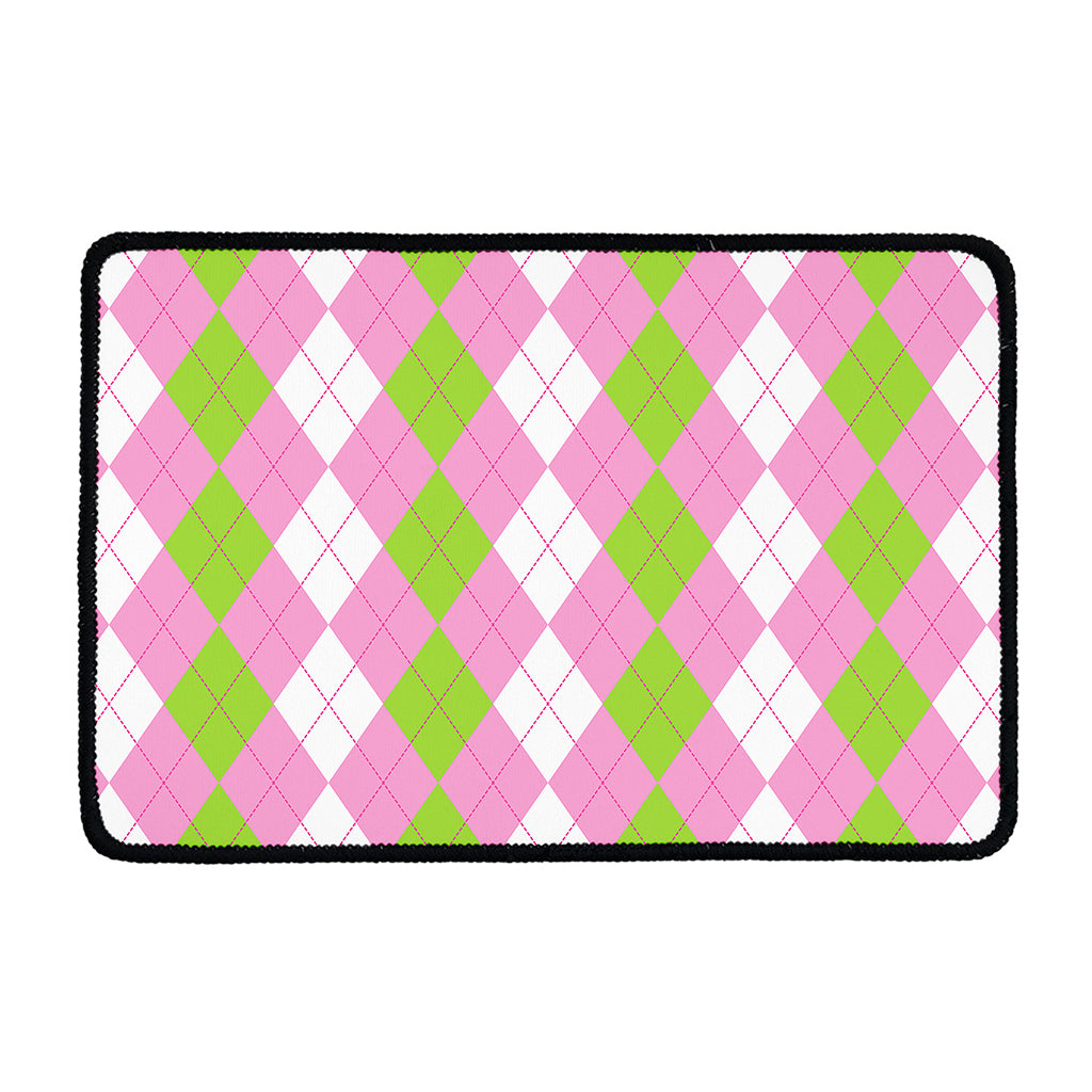 Green Pink And White Argyle Print Kitchen Mat