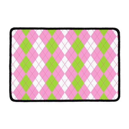 Green Pink And White Argyle Print Kitchen Mat