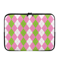 Green Pink And White Argyle Print Laptop Sleeve