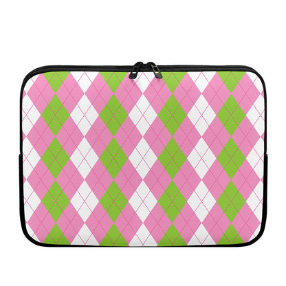 Green Pink And White Argyle Print Laptop Sleeve