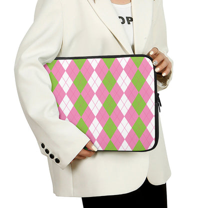 Green Pink And White Argyle Print Laptop Sleeve