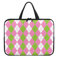 Green Pink And White Argyle Print Laptop Sleeve With Handle