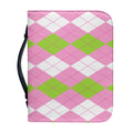 Green Pink And White Argyle Print Leather Bible Cover