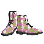 Green Pink And White Argyle Print Backpack