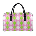 Green Pink And White Argyle Print Leather Duffel Bag